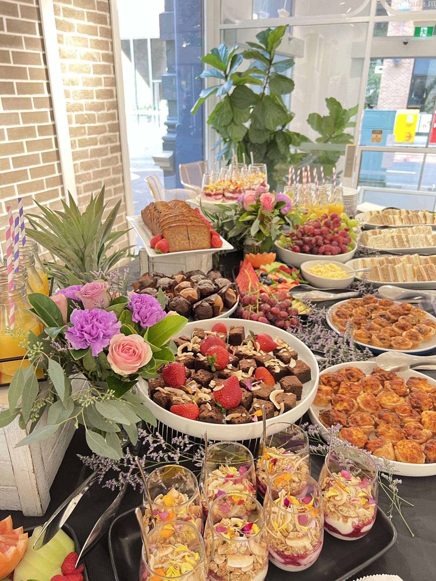 Grazing station set up for a corporate breakfast event in Sydney