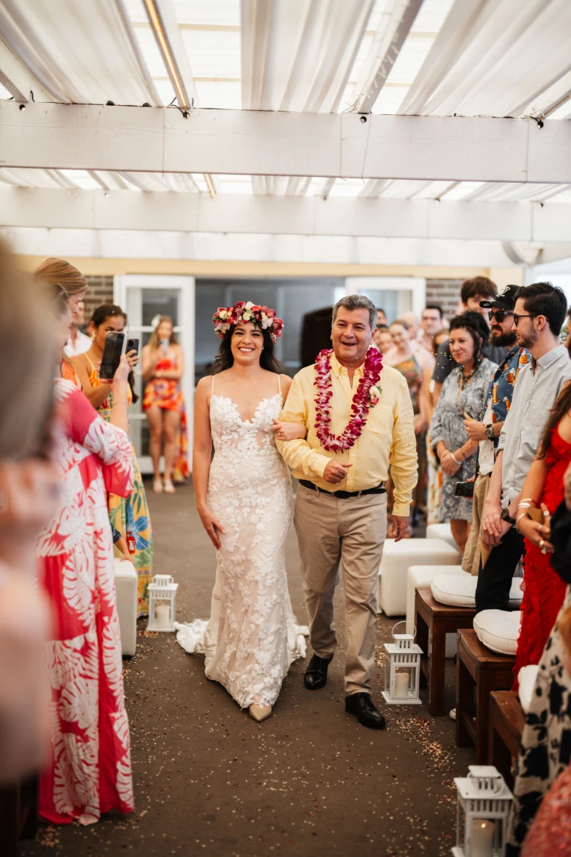 a father's and his daughter walking down a aisle. father's day catering; boardwalk catering; catering for father's day; cater father's day; home catering; caterer;